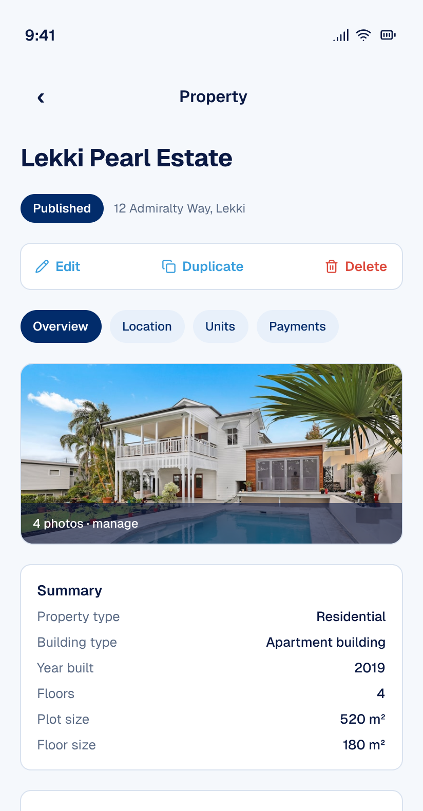 Published property detail with overview and summary
